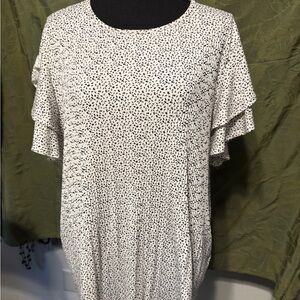 Adrianna Papell Black and White Patterned Ruffle Sleeve Top Sz XL